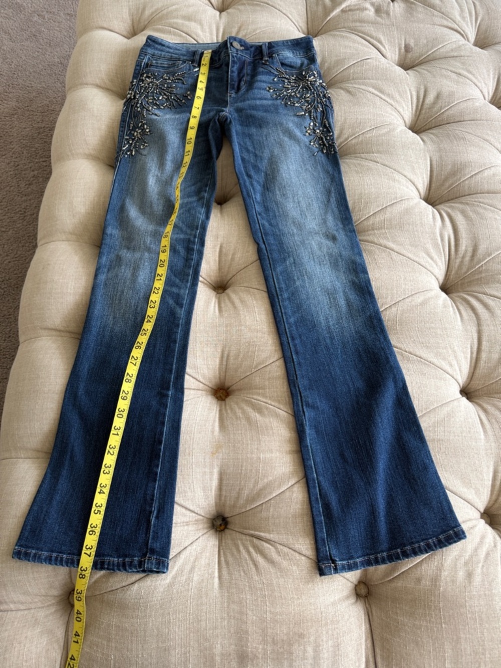 White House Black Market Dark Blue Embellished Wide-Leg Jeans